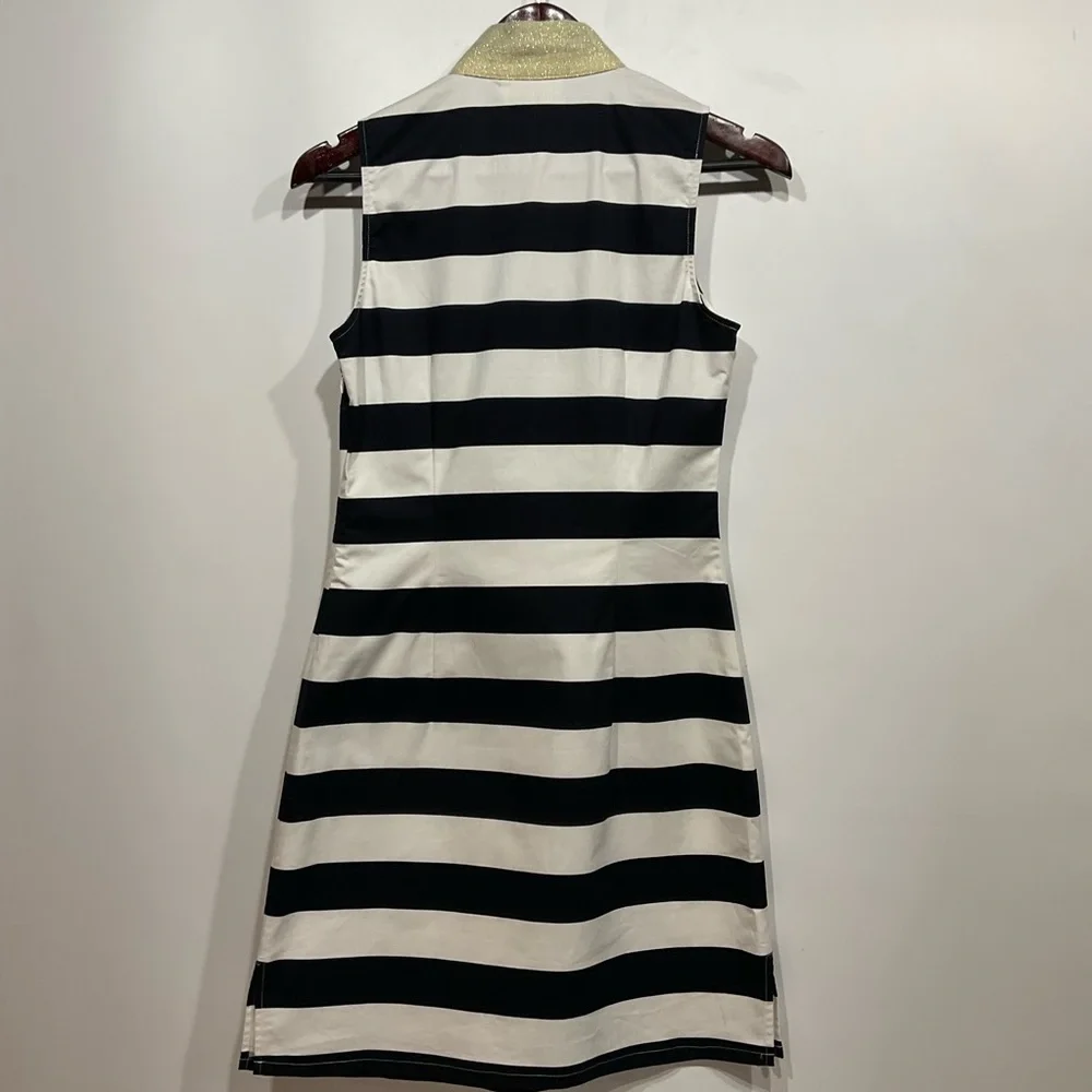 STS Sail to Sable navy & white striped dress gold collar & neckline, side zip XS - Picture 12 of 16